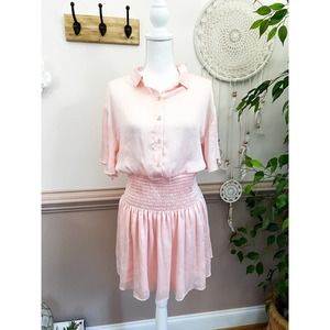 Vince Pink Smocked Waist Shirt Dress Size XS NWT